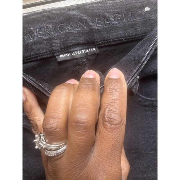 American Eagle Curvy Highest Rise Flare Jeans Black Button Fly Stretch size 00 - Picture 3 of 10